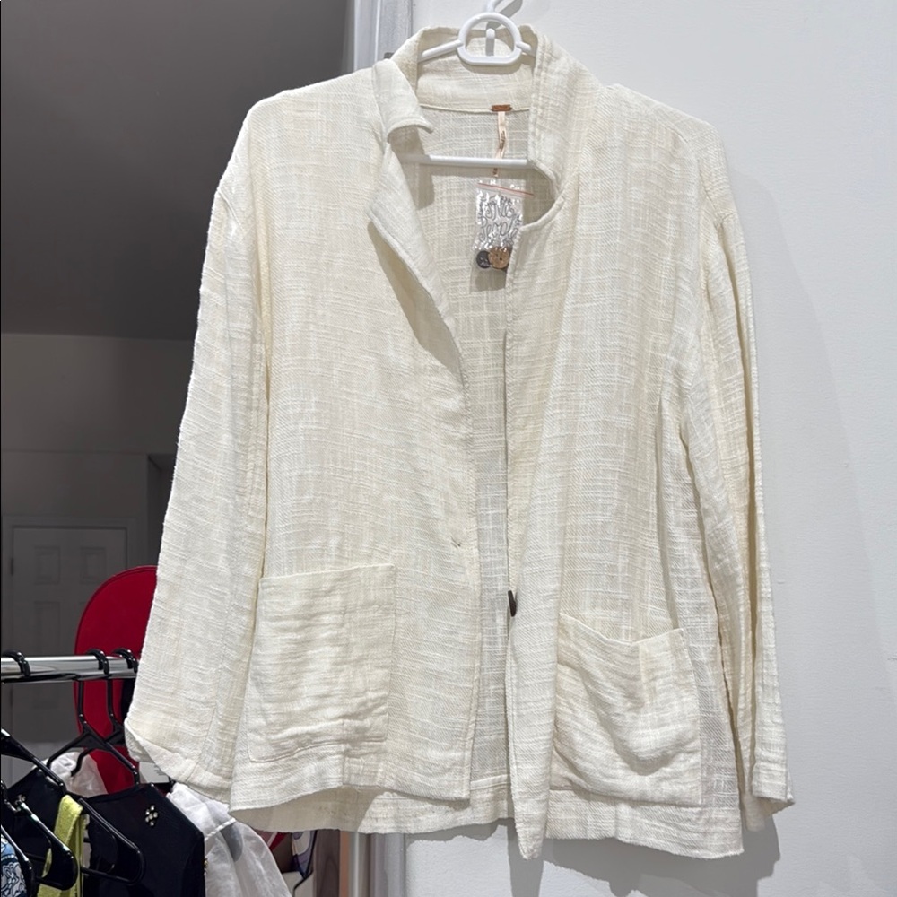 Free People Cream Textured Blazer